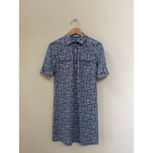 J McLaughlin Blue Collared Catalina Cloth Geometric Stretch Dress XS Preppy